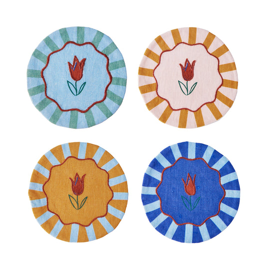 Misette Jardin Embroidered Linen Coasters (Set of 4)