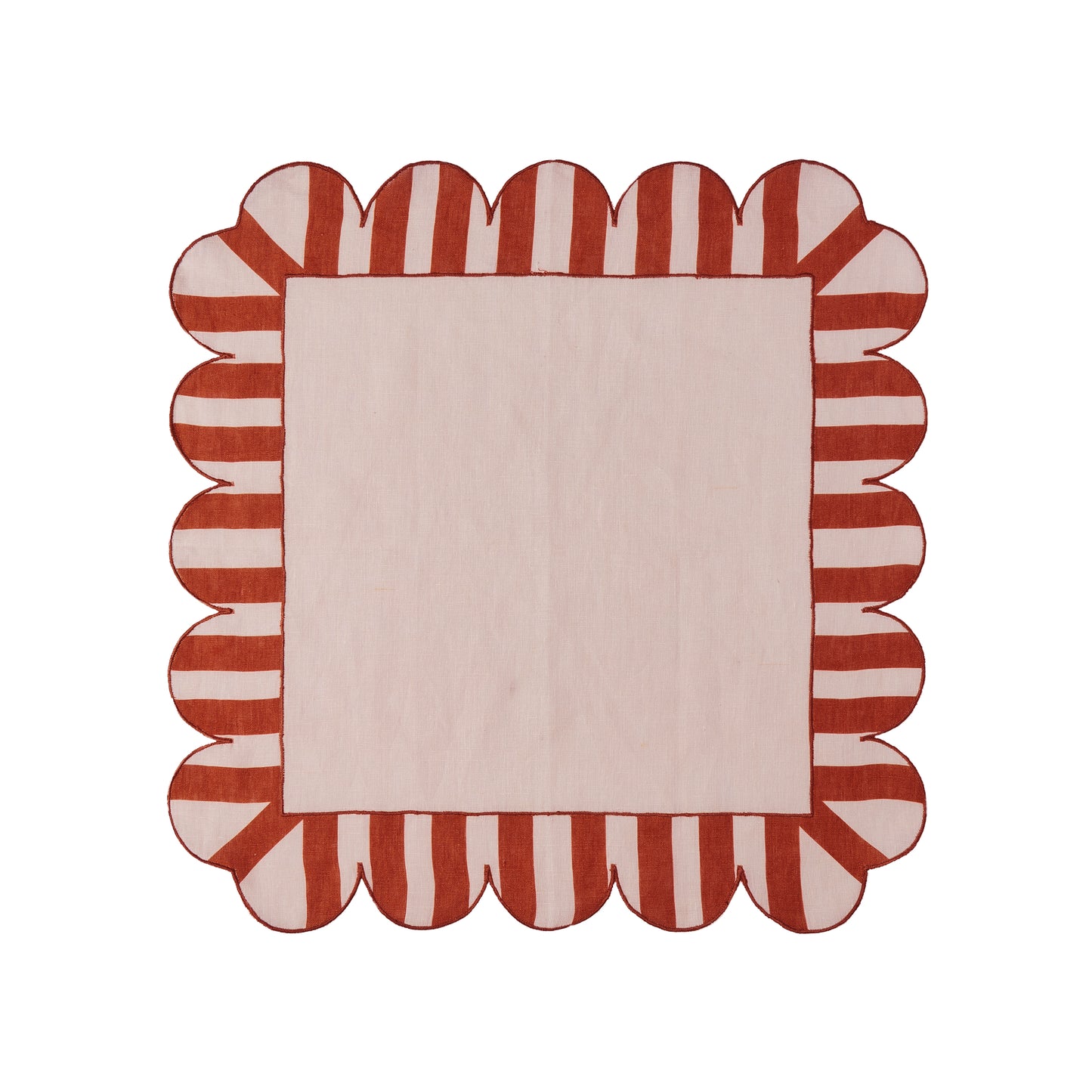 Misette Jardin Embroidered Linen Scalloped Stripe Napkins with Color Backing in Red (Set of 4)