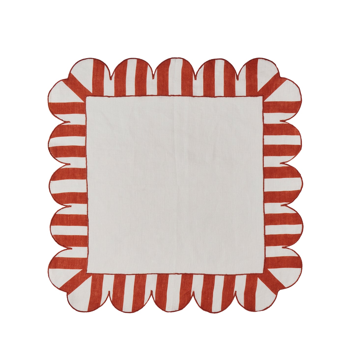 Misette Jardin Embroidered Linen Scalloped Stripe Napkins in Red (Set of 4)