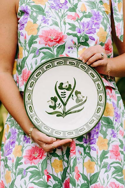 Lisbon Dinner Plate with Floral Center and Filigree Rim ~ hand painted
